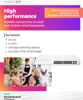 Instant On 1930 24 Port Gigabit Ethernet Switch With 24xGE PoE 195W And 4x 1G 10G SFP Plus US Cord shown with spec highlights