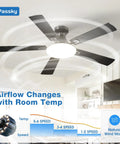 52 Inch Flush Mount Ceiling Fan With Light And Remote Low Profile Black Fan For Bedroom Or Farmhouse Keeps Your Room Cool