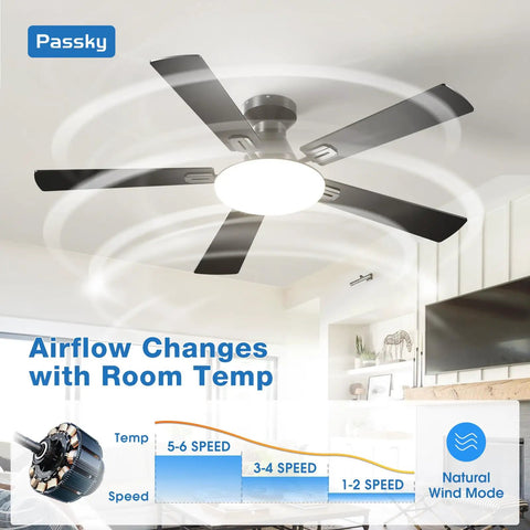 52 Inch Flush Mount Ceiling Fan With Light And Remote Low Profile Black Fan For Bedroom Or Farmhouse Keeps Your Room Cool