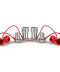 Set of four hydraulic quick-connect tractor couplers, 1/2 in ISO 7241-A, Pioneer type with red hoses and two dust caps