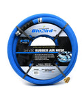 Heavy Duty 3/4 X 50 Ft Rubber Air Hose Rated For 300 Psi with blue color and brass fittings designed for air tools.