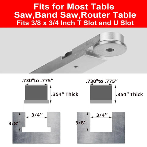 Diagram showing Table Saw Miter Gauge With Micro Adjustable Flip Stop And Extendable Fence Fits Three Eighths By Three Quarters Inch T Slot on woodworking tables.