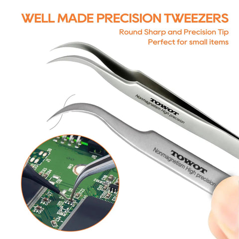 Curved Precision Tweezers Set 5 Pieces Stainless Steel Non Magnetic Heat Resistant For Jewelry Making Electronics Craft Soldering