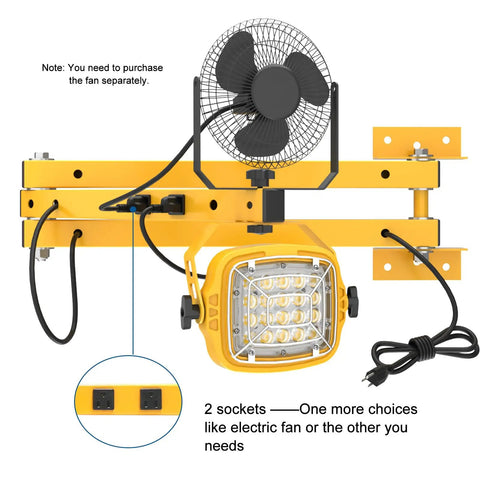 Workhorse 50W Led Loading Dock Light With 40 Inch Folding Double Arm Plug Play Outlet 7000 Lumens with fan connections.