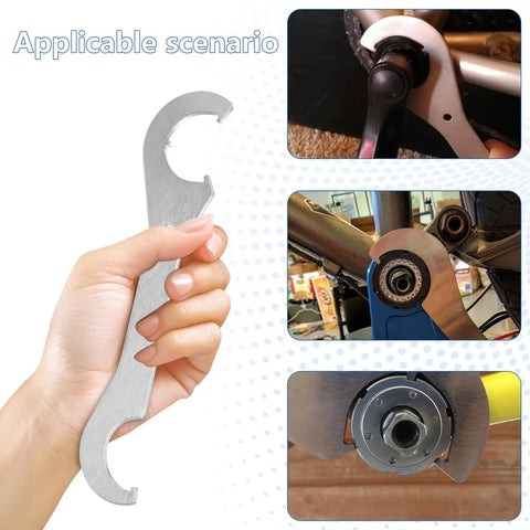 Double Ended Bicycle Bottom Bracket Lockring Wrench And Removal Tool for cup and cone systems in various use scenarios.