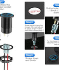 Installation steps for Triple USB Car Charger With Dual PD3.0 USB C Ports And Quick Charge 3.0 for car, boat, RV, ATV.