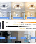 Modern Enclosed Ceiling Fan With Light White Finish 19.7 Inch Flush Mount Low Profile Fan Dimmable 3 Color LED 6 Speeds Safe Enclosed Blades
