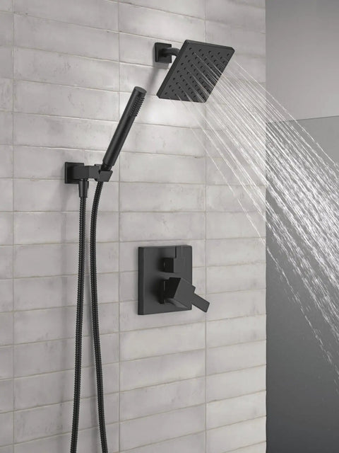 Sharp Matte Black Square Shower Trim Kit With Big 6.5 Inch Rain Head And Handheld Sprayer Diverter Handle Thermal Guard Cartridge Anti Scald Modern Bathroom Glow Up Sleek Fixture Valve Not Included
