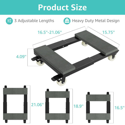Heavy Duty Furniture Moving Dolly With Adjustable Wood And Metal Platform Four Swivel Casters Roll Heavy Appliances And Sofas Smoothly Tackle Your Next Move Without Breaking A Sweat