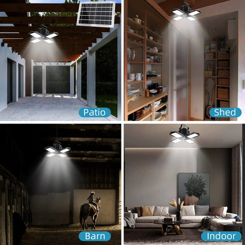 4-Head Outdoor Solar Pendant Light With Motion Sensor, Patio, Shed, Barn, Indoor settings, 3 Color Temperature Options