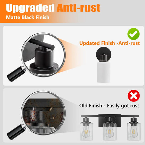 Farmhouse Style 2 Light Wall Vanity Light Fixture With Glass Shades Dope Look For Powder Room Hallway Or Kitchen E26 Base UL Listed Matte Black Metal Wall Mount Vanity Lighting anti-rust finish