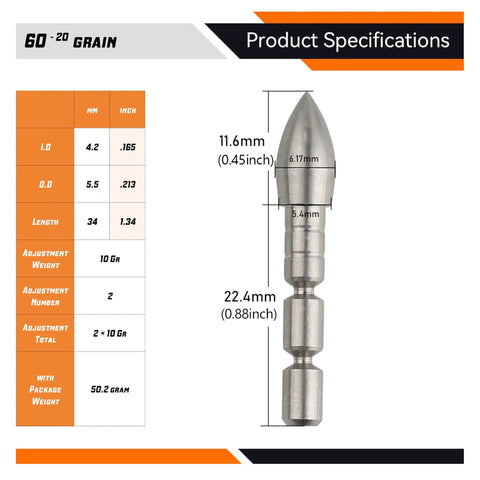 Stainless Steel Archery Field Points With BreakOff Tips For 4 2mm Shafts GlueIn Insert 60 120 Grain Range In 10 Grain Increments