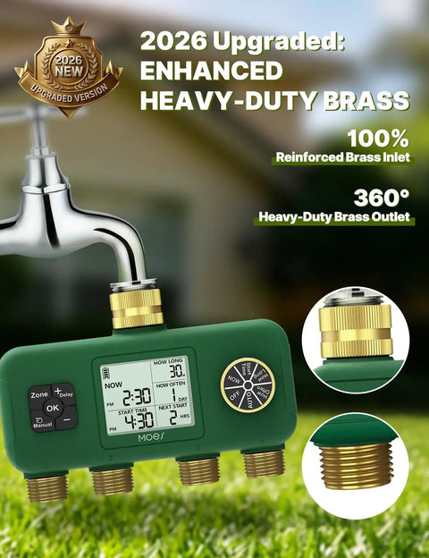 4 Zone Water Timer For Garden Hose With Heavy Duty Solid Brass Inlet And Outlets Battery Operated Programmable Sprinkler Timer No WiFi