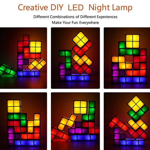 Stackable Night Light With Seven Color LED Glow Interlocking 3D Tangram Puzzle Blocks for Desk and Bedroom Decor