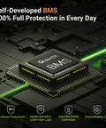 Close-up of a self-developed BMS chip for 12V 100Ah LiFePO4 Battery Group 24 With Bluetooth Real Time Monitoring And 100A BMS 1280Wh Energy.