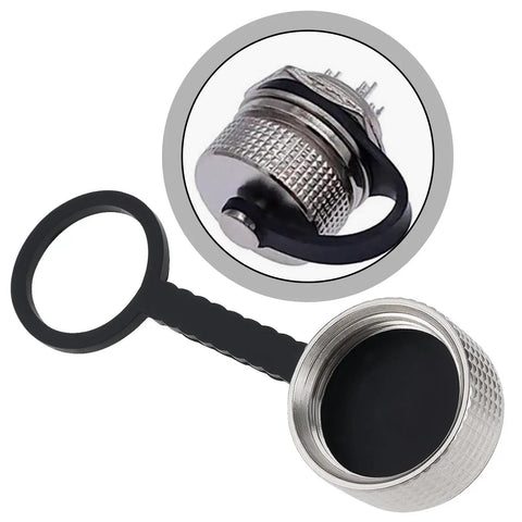 GX16 Aviation Connector Dust Cover Set Five Pack Metal Plug Caps With Rubber Chain For Electronic Equipment And Industrial Equipment Protection And Durability Rugged Heavy Duty Metal Construction With Anti Corrosion Finish Shop And Field Ready, one cap and chain