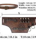 Slick Embossed Faux Leather Medieval Alchemy Waist Belt Set With Secure Wizard Potion Vial Holders, displaying detailed dimensions and design.