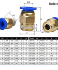 Dead Simple Slick Pneumatic Air Quick Connector Fitting For 4Mm 6Mm 8Mm Tubing And Universal 1/8 1/4 3/8 1/2 Inch Male Threads No Sweat Setup Tough As Nails Straight Hose Pipe Adapter with measurement details.