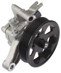 Direct Fit Power Steering Pump Serving Straight Outta Factory Pressure And Tight Steering Control For Smooth Street Cruising With Absolutely Zero Installation Drama, showing black pulley and silver housing.