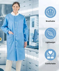 Blue Disposable Lab Coat Knee Length Unisex Chemistry Gown With Sleeves SMS Nonwoven Medical Coat For Laboratory Work Broad Protection Laboratory Coat Large