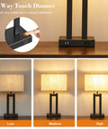 Table Lamps Set Of 2 With USB Charging Ports And AC Outlet, 3 Way Dimmable Touch Control Nightstand Lamps, Beige Linen Shade