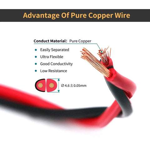 Close-up of Go To Direct Burial Low Voltage Landscape Lighting Wire showing copper conductors and red black insulation.
