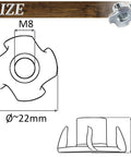 Diagram of M8 x 11 claw nut dimensions from Set Of 4 M8 Adjustable Furniture Jack Feet For Screws And 4 M8 X 11 Claw Nuts