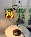 Grape Tiffany Style Stained Glass Table Lamp With Grapevine Decorated Base, 28-Inch Tall, 7-Inch Wide, Handmade Glass Craft