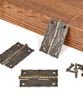 40 Piece Bronze Engraved Hinge Kit For Antique Boxes And Jewelry Boxes Vintage Style Zinc Alloy Decorative Hinges shown with screws.