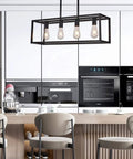 Black Four Light Kitchen Island Pendant Chandelier Fixture, Dope Industrial Farmhouse Metal Ceiling Light for Dining Room