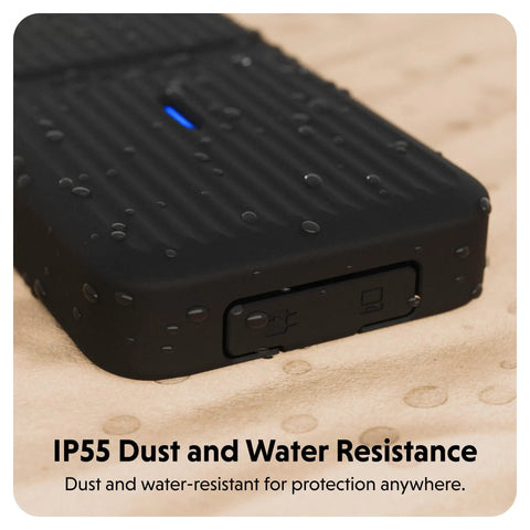 Tool Free USB4 NVMe SSD Enclosure Pushing Straight Up 80Gbps Speeds With Thunderbolt 5 Compatibility showing IP55 dust and water resistance.