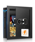 17.71 Inch Fireproof Hidden Wall Safe with Numeric Keypad and Spare Keys, open view with contents