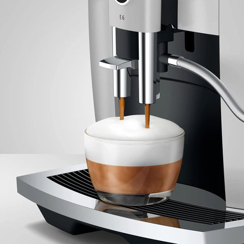 All In One Automatic Coffee Machine Grinds Tamps Brews Froths In Under 60 Seconds with dual espresso pour into a frothy cappuccino