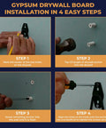Four-step guide for installing gypsum drywall board with anchors and screws