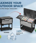 Patio Cooler Cart With Wheels 104 Quart Outdoor Ice Chest Beverage Bar Cart with handles, storage shelf, bottle opener.