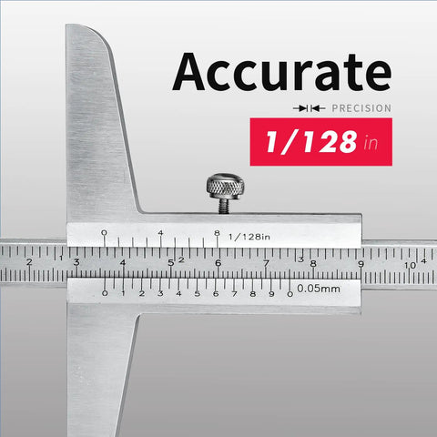 Close-up of 0-200mm Depth Gauge Vernier Caliper For Tight Spaces With Hook showing measurement scale and metal construction.