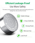 Built Tough 1.5 Volt Button Cell Battery Replacement 20 Pack Lr41 Ag3 392 357 Sr41sw Coin power with stainless steel base and leak-proof design.