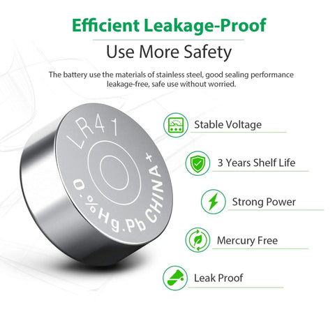 Built Tough 1.5 Volt Button Cell Battery Replacement 20 Pack Lr41 Ag3 392 357 Sr41sw Coin power with stainless steel base and leak-proof design.