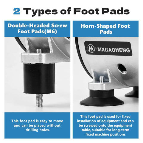 Double-headed screw and horn-shaped foot pads for stable equipment support, enhancing functionality of Heavy Duty Oil Free Vacuum Pump.