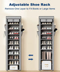 10 Tier Tall Shoe Organizer With Dustproof Cover Large Capacity Shoe Storage Rack For Entryway Closet Or Garage Holds 18 To 22 Pairs Grey Easy To Assemble And Space Saving Design