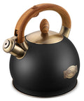 Induction Ready Whistling Tea Kettle And Teapot, 2.64 Qt Stainless Steel With Cool Touch Ergonomic Handle, Polished Black