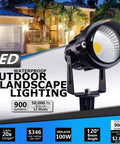 Two Pack 12W LED Landscape Lights With Spiked Stands IP65 Waterproof COB Spotlight Delivers 900 Lumens Warm White 3000K display