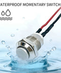 12mm Momentary Push Button Switch With High Head Waterproof Metal On Off Switch And Prewired Harness in water demonstration