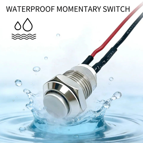 12mm Momentary Push Button Switch With High Head Waterproof Metal On Off Switch And Prewired Harness in water demonstration