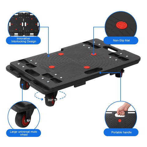 Interlocking Flat Dolly Set With 360 Degree Wheels For Heavy Furniture, Portable Moving Rollers, Black, 1200 Lbs Capacity