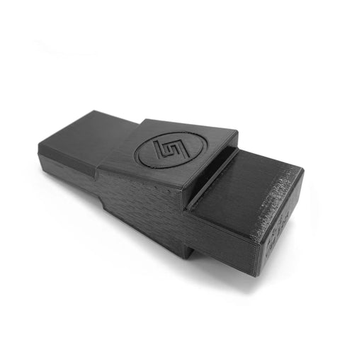 Custom Rifle Vise Block for Gun Cleaning Stations and Safe Rooms, Go-To Heavy Duty Horizontal Clamp Mounts for Quick Rifle Maintenance, Made in USA, Fits Various Rifles, Durable Plastic Vise Block for Home Gun Safe Organization. Black PETG rifle vise block on white background.