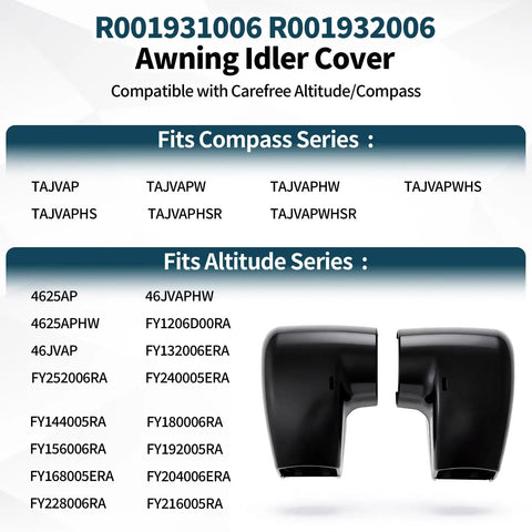 Two Pack RV Awning Motor and Idler End Cover Kit Black for RV Awnings Includes Left and Right Side Covers Compatible With Altitude and Compass TAJVAP 46JVAP R001931006 R001932006