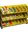 Garage Ready Heavy Duty Three Shelf Work Bench Storage Rack with Angled Shelves for Plastic Bins, 36 and Three Quarters Inches Wide, 12 Inches Deep, 25 Inches High, Gray.