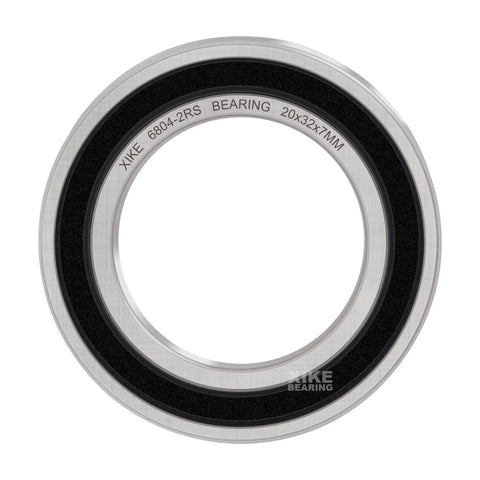 Front view of a 6804-2RS deep groove ball bearing, 20x32x7mm, with double rubber seals and chrome steel, from 10 Pcs 6804-2RS Bearings pack.