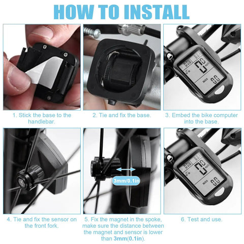 Installation steps for Wireless Bike Computer For Road And Mountain Bikes With A 2.9 Inch LCD Backlit Screen Waterproof Cycling Gauge.
